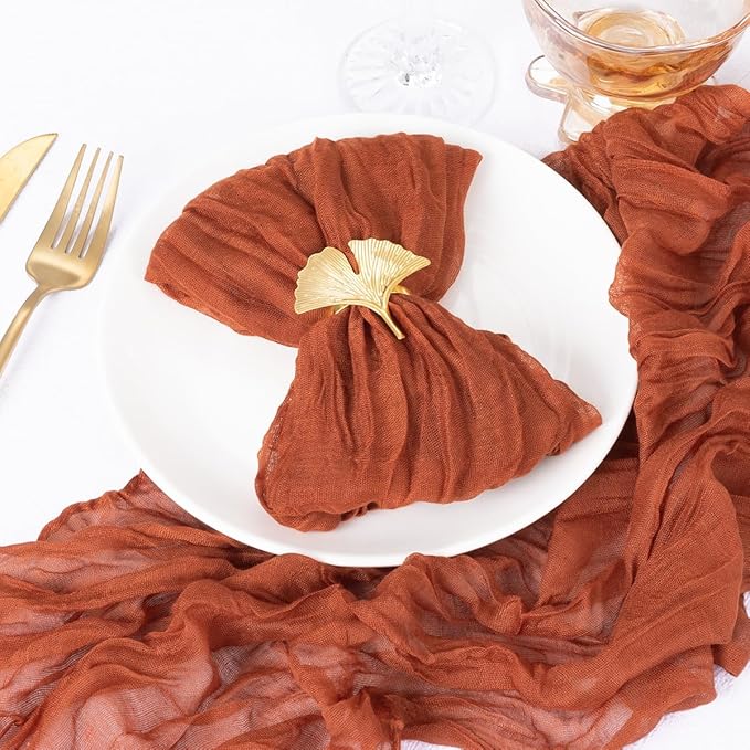 DeZerlor 30 Pack Terracotta Cheesecloth Napkins Burnt Orange Christmas Cloth Napkins Set of 30 Holiday Dinner Napkins Bulk 21x21 Inches for Wedding Bridal Shower Baby Shower Xmas Parties