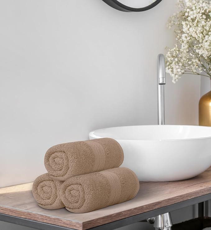 Avalon Towels Luxury Hand Towels (Pack of 6) Size 16x28 Inches - Premium Cotton, Soft and Highly Absorbent Hand Towels for Bathroom, 600 GSM Face Towels, Hotel & Spa Quality, Quick Dry (Beige)