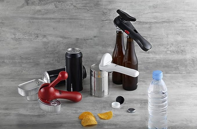 Kuhn Rikon 5-in-1 Multi-Purpose Strain-Free Opener for Jars, Bottles and Ring-Pull Cans, 5 x 10 x 2.25 inches, Red