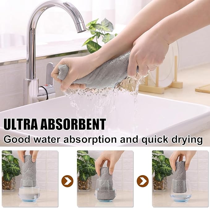 Homaxy 18 Pack Kitchen Dish Cloths (10 x 10 Inches, Grey), Super Soft and Absorbent Coral Velvet Dish Towels, Nonstick Oil Fast Drying Microfiber Cleaning Cloth, No Lint Household Dishcloths