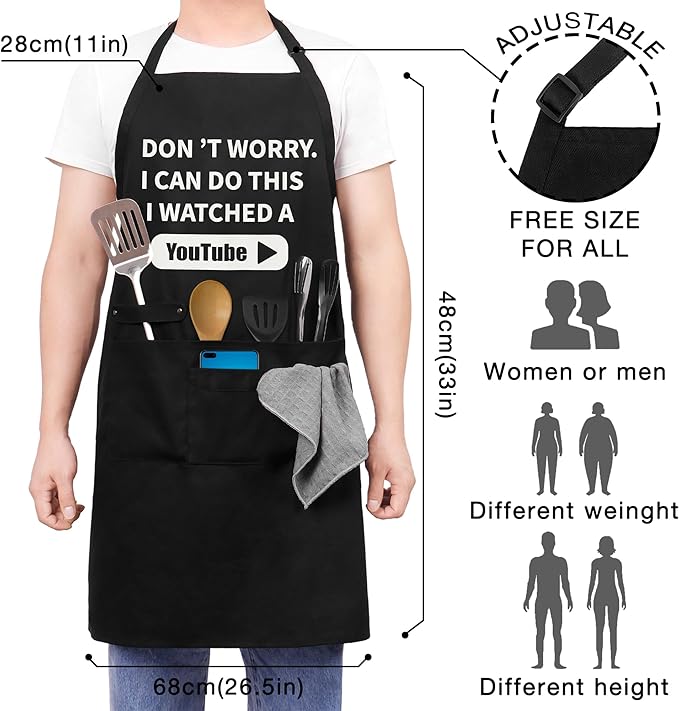 Funny Cooking Chef Apron with Pockets BBQ Kitchen Work Aprons Birthday Dad Creative Gifts