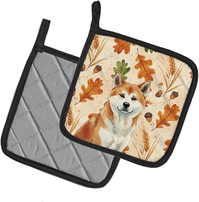 Caroline's Treasures Red Akita Heirloom Fall Pair of Pot Holders Pair 7.5x7.5 Quilted Insulated Hot Pads Decorative Kitchen Gift Made in USA
