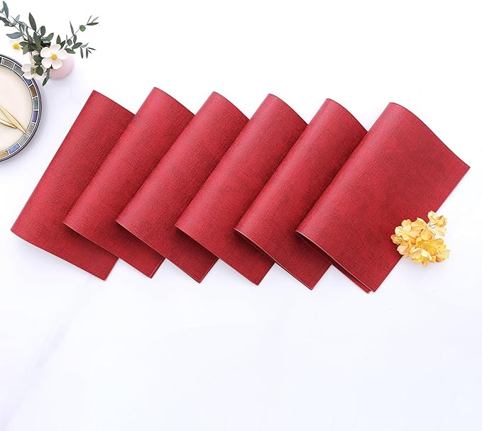 Homaxy Faux Leather Heat Resistant Placemats for Dining Table Set of 6, Waterproof Wipeable Washable PU Table Mats, Easy to Clean Anti-Slip Place Mats, 11.8" x 17", Red