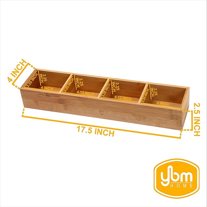 YBM HOME Bamboo 4 Compartment Organizer Tray for Drawers, 329