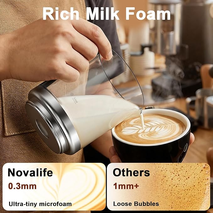 5-in-1 Electric Milk Frother, Removable Milk Frother and Steamer One-Touch for Hot and Cold Milk Froth Latte/Cappuccino/Hot Chocolate, 600W Milk Frother, Dishwasher-Safe BPA Free (black)