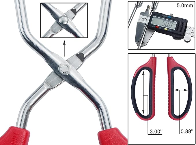 HINMAY Stainless Steel Kitchen Scissor Tongs Set for Cooking, Grilling & Serving, 3-Piece with Red Handle (10/12/16 Inch)