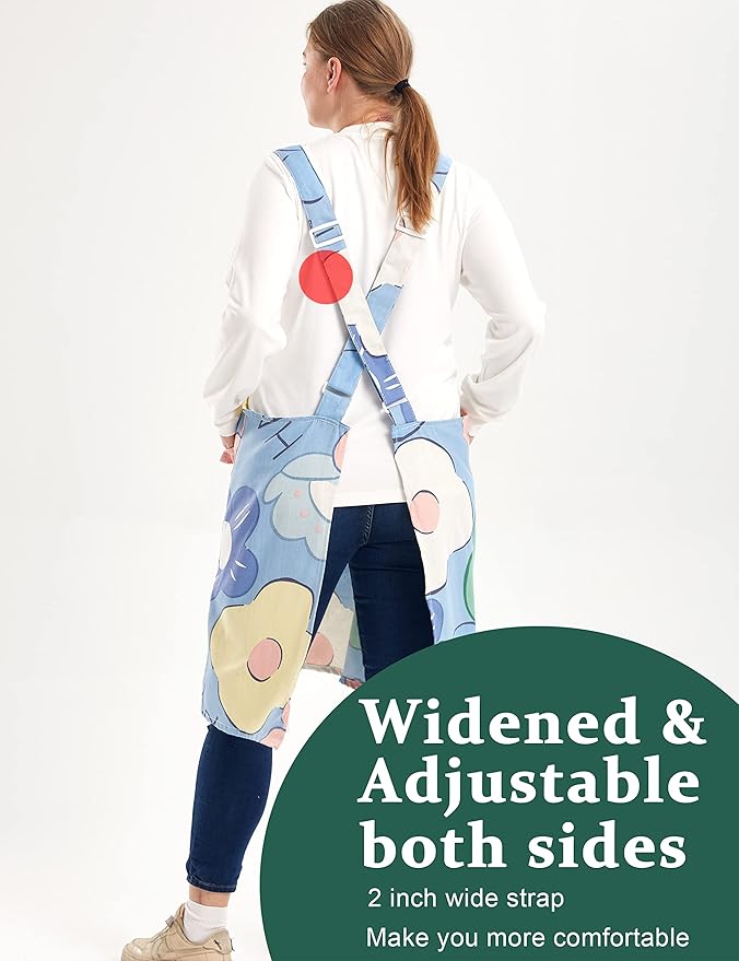 Big Plus Size Aprons for Women with Pockets Cotton Linen Baking Kitchen Cooking
