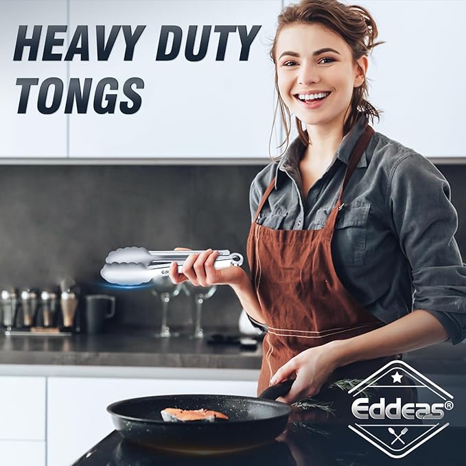 Eddeas 2 Pcs 7 Inch Small Tongs, Heavy Duty Stainless Steel Kitchen Tongs, For Cooking, Food, Buffet, Salad, Fruits, Bread, Dishwasher Safe