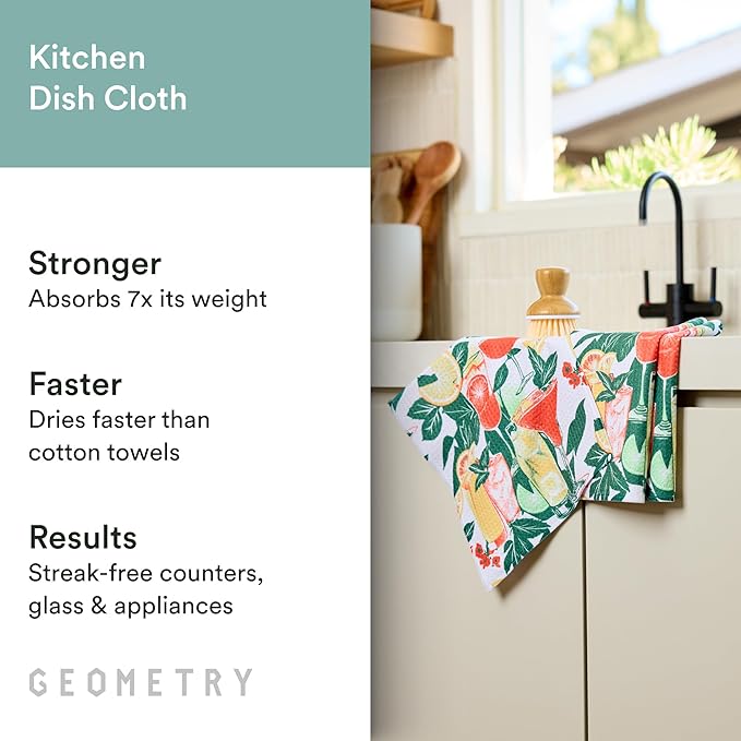 GEOMETRY Dishcloth – Spring & Summer Collection – Quick-Dry, Ultra-Absorbent, Reusable Microfiber Kitchen Towels for Drying & Cleaning - Summer Refreshments - 3 Pack