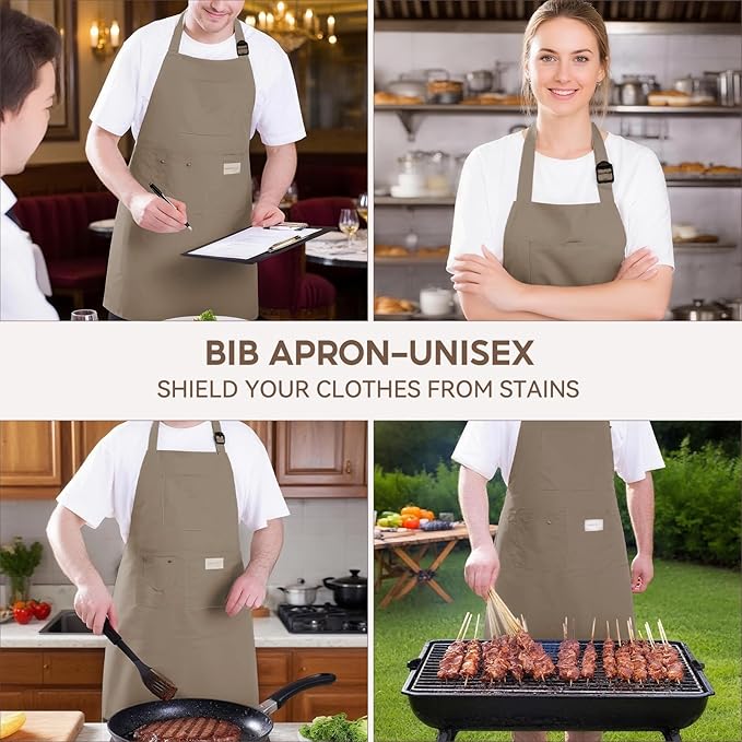 Kitchen Apron, Chef Aprons for Men Women with 5 Pockets Pen Holder, Adjustable Bib BBQ Work Apron for Cooking Baking
