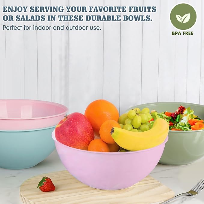 Greentainer 4-Piece Plastic Mixing Bowl Set, 113oz Lightweight Serving Bowls, Large Salad Bowls for Baking,Prepping, Cooking and Serving Food, Dishwasher & Microwave Safe
