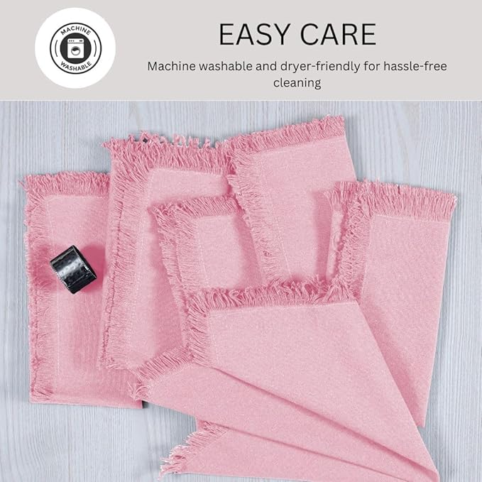 Cloth Dinner Napkins 100% Cotton Set of 6 - Soft Durable Reusable Table Napkins - for Dining Weddings Parties Holidays Easter and Everyday Use - Large 20x20 Inch Cloth Napkins Baby Pink