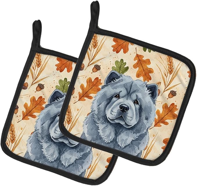 Caroline's Treasures Blue Chow Chow Heirloom Fall Pair of Pot Holders Pair 7.5x7.5 Quilted Insulated Hot Pads Decorative Kitchen Gift Made in USA