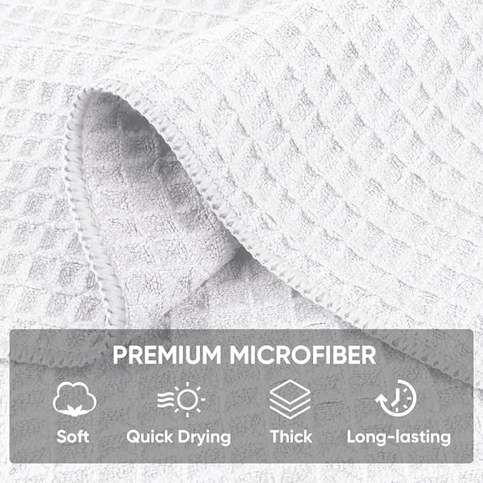 HOMEXCEL Waffle Weave Microfiber Towel, 10 Pack Lint Free Cleaning Rags, 12 x 12 Inches Barista Towels, Reusable Microfiber Cleaning Cloth for Household, Kitchen, Glass and Window, White