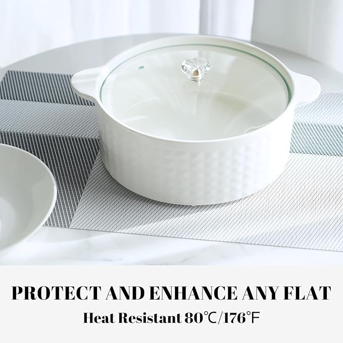 Placemats Set of 12 Vinyl/Plastic Woven Place Mats for Kitchen Table Indoor/Outdoor Washable Placemat Wipeable Dining Table Mats (Silver Cube,12)
