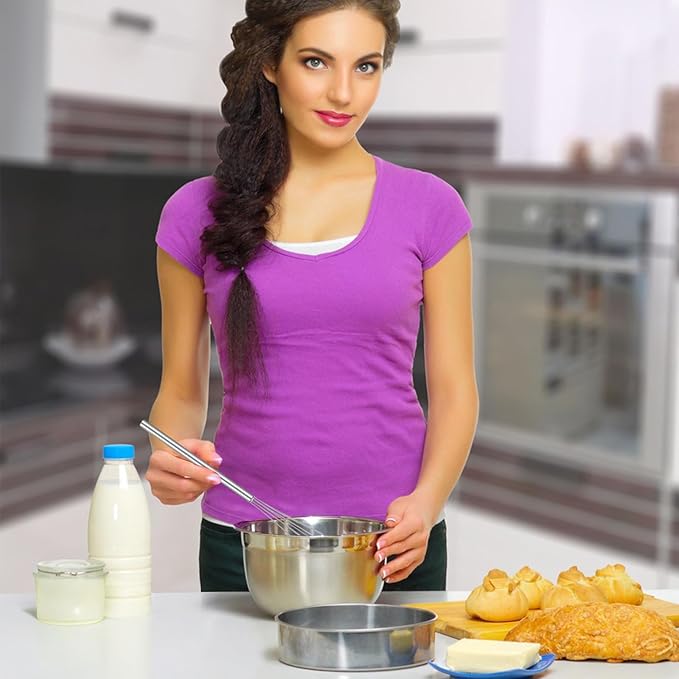 Hecila 1PC Mini Whisk Stainless Steel Mixer Compact Small Whisks for Cooking 10.4 Inch Long Baking Mixer Skinny Egg Beater Whisks Tiny Wire Whisk Kitchen Stirrer for Whisking Beating Egg Blending