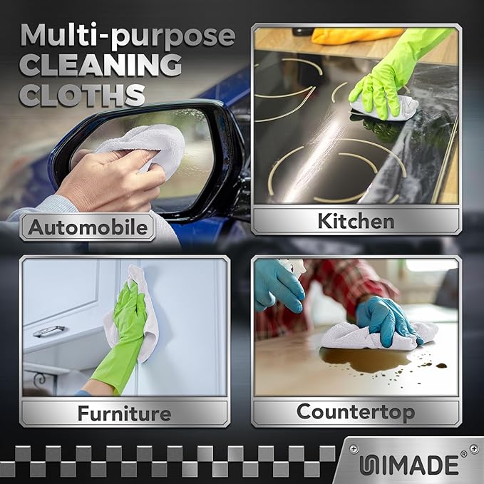 UNIMADE Shop Towel Rag, 200 Pack Reusable Rags Bulk Microfiber Cleaning Cloth Lint Free Towels for Car Kitchen Automotive Bar Mechanic Restaurant Garage, 11.5"x 11.5", White