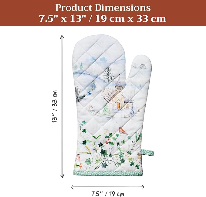 Maison d' Hermine Oven Gloves 100% Cotton Oven Mitt 7" x 13" with Loop Heat Resistant BBQ Cooking Gloves for Thanksgiving Christmas Decorations Baking Handling Hot Pans (Pack of 1, Snowy World)
