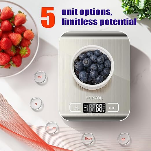 Food Kitchen Scale High-Precision Digital Scale Accurate Weighing for Baking & Cooking Enthusiasts(Silvery & White)