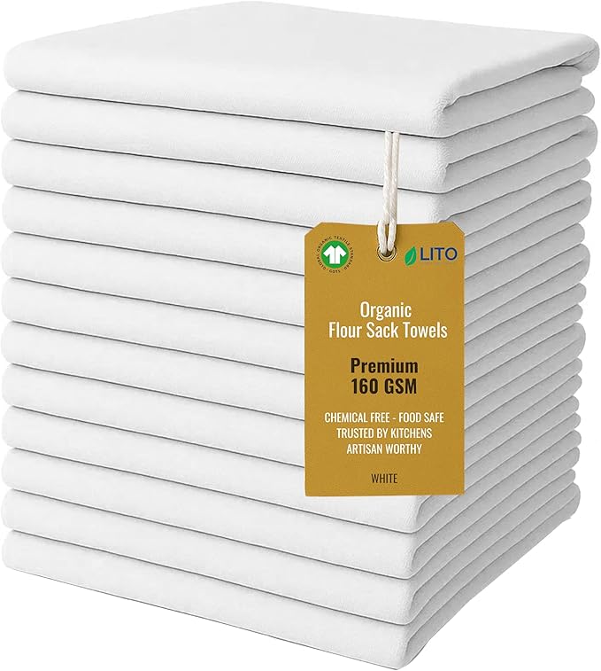 Flour Sack Towels | Tea Towel for Crafts| Kitchen Dish | Cotton Blank Towel for Embroidery| Baking Bread Proofing Linen Cover| Super Absorbent Quick Dry |12 Pack 28"x28" White