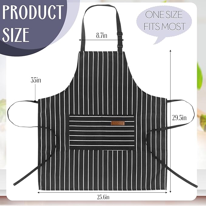 Handepo 12 Pcs Cotton Aprons for Women Men with Pockets Soft Adjustable Bib Stripe Aprons for Cooking Kitchen Chef