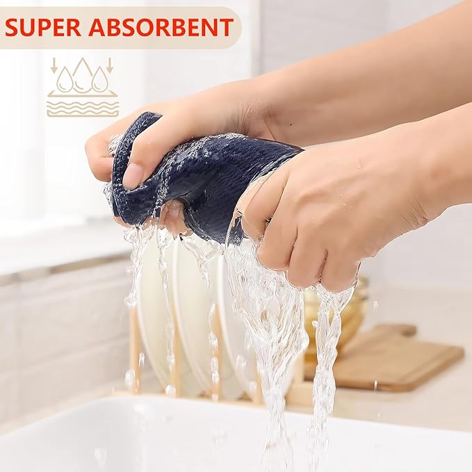 Kitinjoy 100% Cotton Waffle Weave Kitchen Towels (20 X 28 Inches, Navy Blue), 4-Pack Super Soft and Absorbent Dish Towel for Drying Dishes