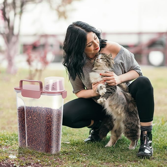 LEAWALK 5Lbs Airtight Cat Dog Food Storage Container with Upgraded Large Nozzle BPA-Free, Pet Food Storage Containers for Rice, Grain, Pet Food, Flour, Dog Treat Storage (Pink, 5L-1pack)