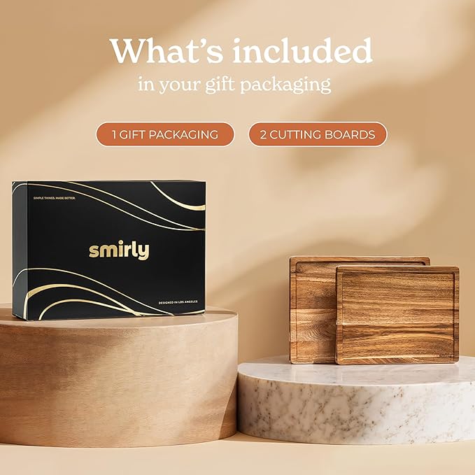 SMIRLY Bamboo Cutting Board Set, Chopping Board and Wooden Cutting Boards for Kitchen, Small Wood Cutting Board and butcher block (Acacia Wood, 2 Pack)