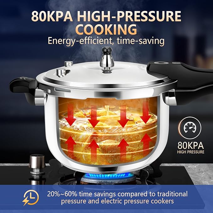 8QT Stainless Steel Pressure Cooker, Heavy Duty Food Grade 304 Pressure Canner with Safety Valve & Heat-Resistant Handle, Compatible with All Stovetops for Home Cooking & Canning