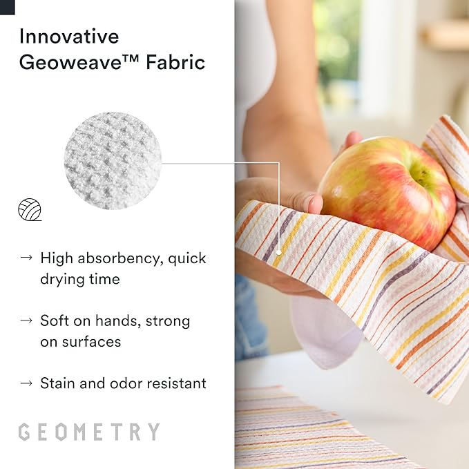 GEOMETRY Kitchen Dish Cloths - Quick Dry Dishcloths for Kitchen - Premium Dish Rags with Geoweave - 3-Pack Set Stripe Season