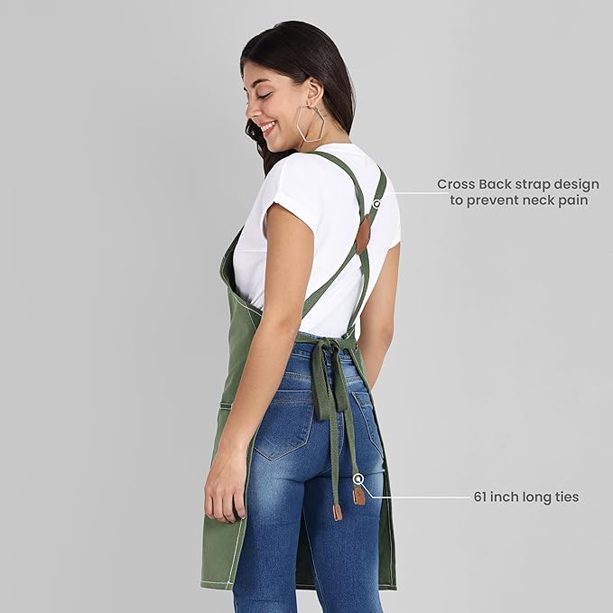Chef Apron, Recycled Cotton Kitchen Apron with an Adjustable Neck with Long Ties, for cooking, baking