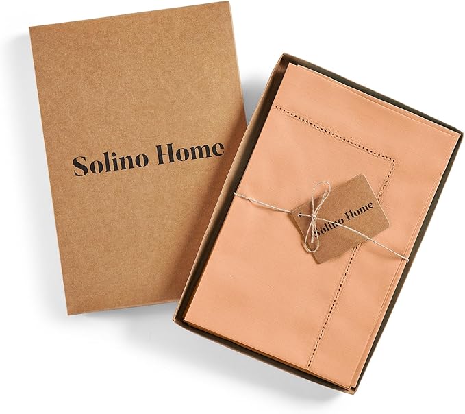 Solino Home Cotton Linen Napkins Set of 4 - Hemstitch Peach Bloom Dinner Napkins Cloth 20 x 20 Inch for Mothers Day, Spring, Summer - Handcrafted and Machine Washable