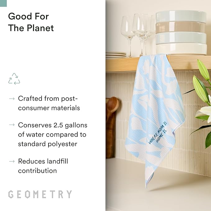GEOMETRY Tea Towels – Mothers Day Collection – Quick-Dry, Ultra-Absorbent, Reusable Microfiber Kitchen Towels for Drying & Cleaning - Home is Mom - 1 Pack