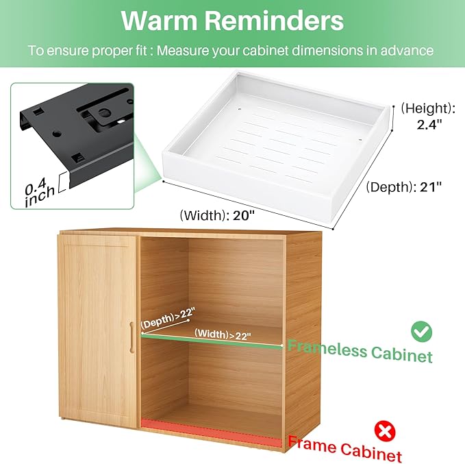 Pull out Cabinet Organizer,21"Deep, 20"Wide Heavy Duty Full-Extension Slide out Drawers Fixed with Nano Adhesive,Roll Out Shelves Sliding Cabinet for Kitchen,Bathroom,Pantry,under sink Storage(White)