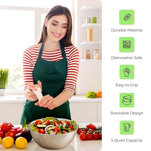 OCS Parts 5 Quart Mixing Bowls | Set of 2 | 11.25-Inch Stainless Steel Professional Grade Flat Base Mixing Bowls for Home and Commercial Kitchens | Dishwasher Safe