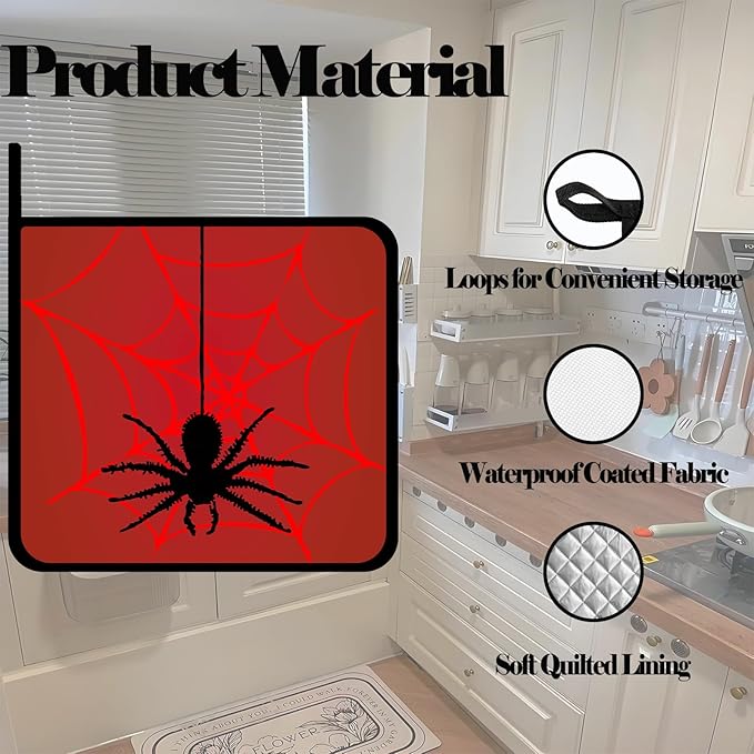 Red Spider Web Pot Holders Set of 2,Kitchen Heat Resistant Potholders for Microwave Cooking Baking Oven and BBQ Gifts for Women
