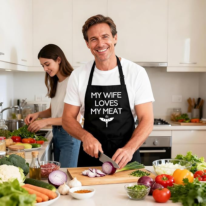 Kaidouma Funny Grilling Aprons for Husband Men - Men's Chef Cooking Grill BBQ Apron with 2 Pockets - Birthday Father's Day Christmas Valentines Day Gifts for Husband