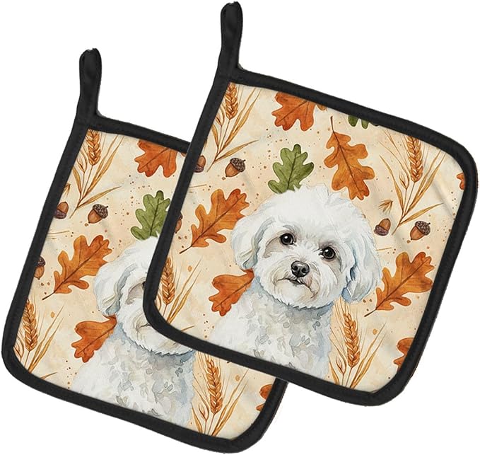 Caroline's Treasures Bichon Frise Heirloom Fall Pair of Pot Holders Pair 7.5x7.5 Quilted Insulated Hot Pads Decorative Kitchen Gift Made in USA