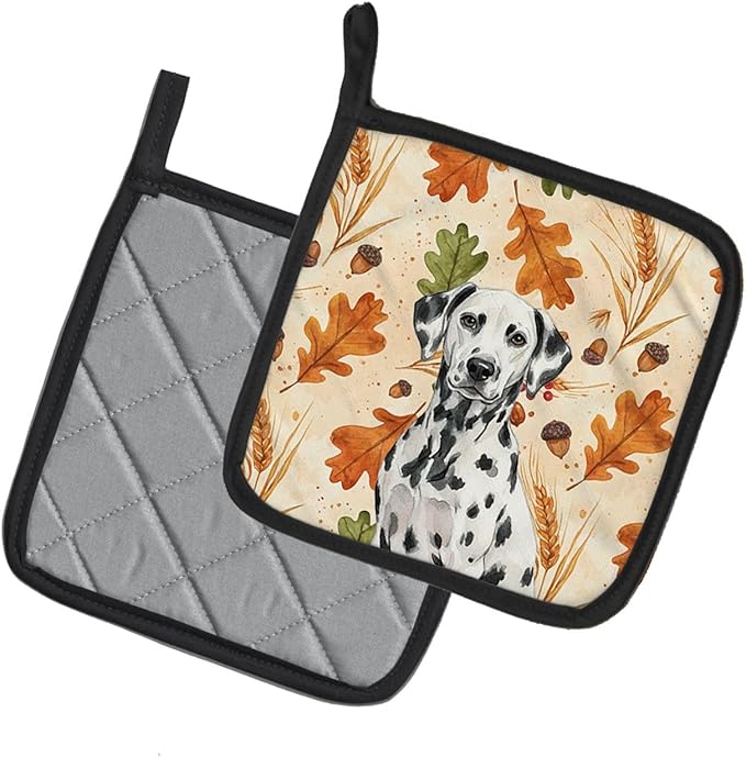 Caroline's Treasures Dalmatian Heirloom Fall Pair of Pot Holders Pair 7.5x7.5 Quilted Insulated Hot Pads Decorative Kitchen Gift Made in USA