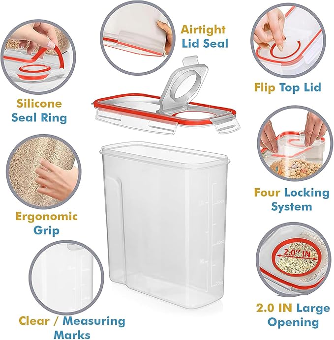 Shazo 2 Pack (15.4 Oz Cereal Capacity) Small Airtight Cereal Containers Storage with Lids, Perfect Space Saving BPA-Free Plastic Container, Pantry Organization and Canister for Rice, Sugar & Flour