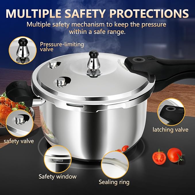 8QT Stainless Steel Pressure Cooker, Heavy Duty Food Grade 304 Pressure Canner with Safety Valve & Heat-Resistant Handle, Compatible with All Stovetops for Home Cooking & Canning