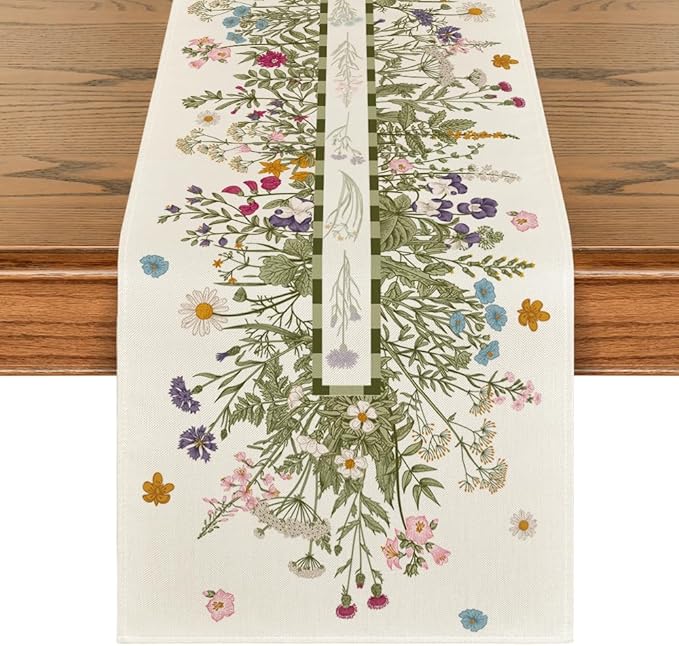 Artoid Mode Vintage Wildflowers Daisy Spring Table Runner,Seasonal Summer Floral Kitchen Dining Table Decoration for Home Party Decor 13x108 Inch