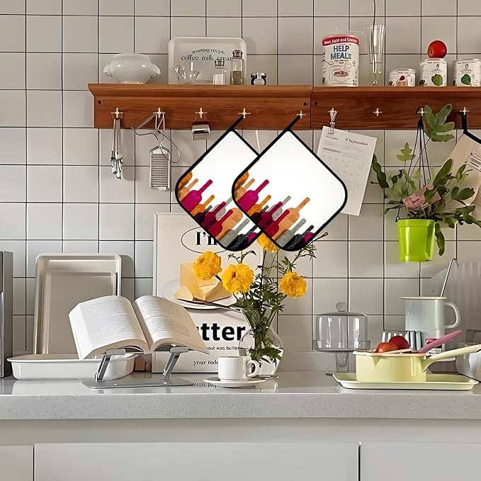 Colorful Abstract Wine Pot Holders Set of 2,Kitchen Heat Resistant Potholder for BBQ Cooking Baking,Food Hot Pad for Women Men