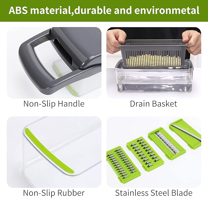 Vegetable Chopper,Senbowe Multifunctional 13-in-1 Food Choppers Onion Chopper Vegetable Slicer Cutter Dicer Veggie chopper with 8 Blades,Colander Basket,Container for Salad Potato Carrot Garlic