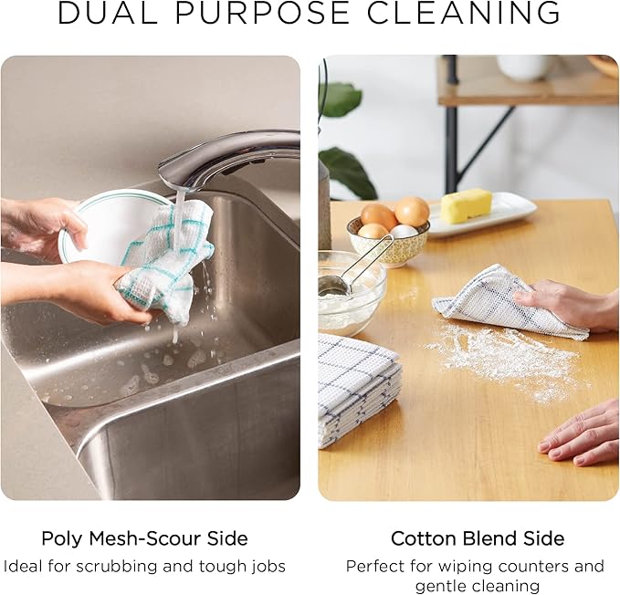 DII Scrubber Dishcloths Collection Windowpane Dishrag Set, 12x12, White/Black Stripe, 6 Piece