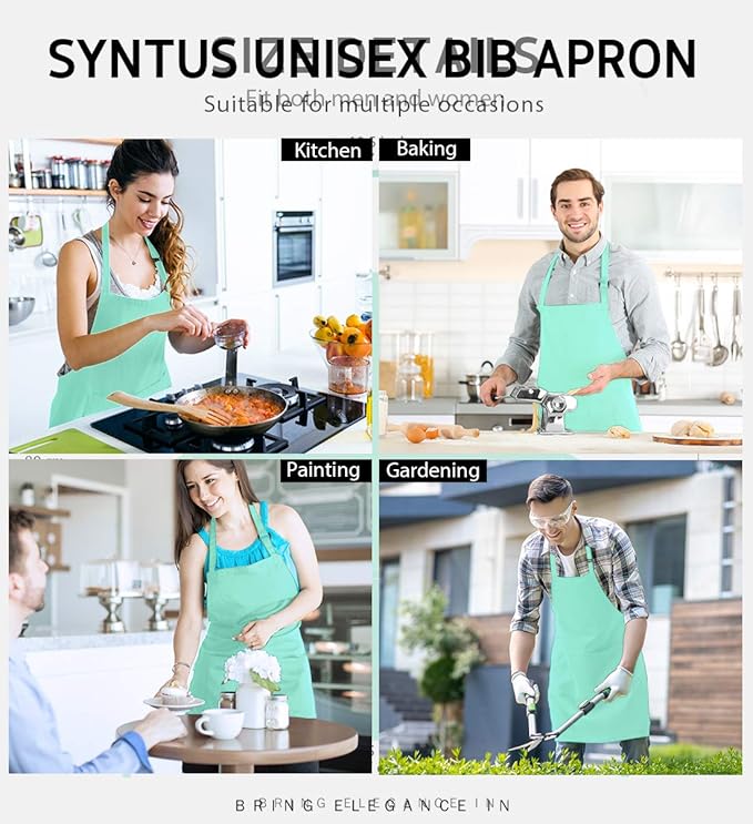 Syntus Apron for Men Women, Adjustable Cooking Kitchen Chef Aprons with 2 Pockets, Cotton/Polycotton/Polyester