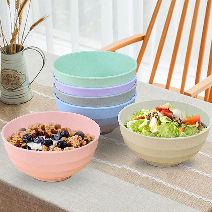 Wrova Wheat Straw Bowls Set 60 OZ Unbreakable Large Cereal Bowls Set of 6 Microwave and Dishwasher Safe Bowls Big Bowls for Dorm and Apartment BPA Free Soup Bowl for Serving Oatmeal and Salad Etc…