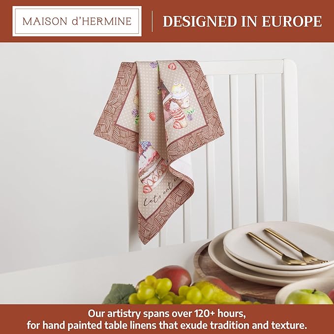 Maison d' Hermine Cloth Napkins Set of 4 100% Cotton Everyday Reusable Square Napkins Cloth Washable Dinner Party Wedding Restaurant Gifts for Mothers Day Spring/Summer (Cakes, 18" x 18")