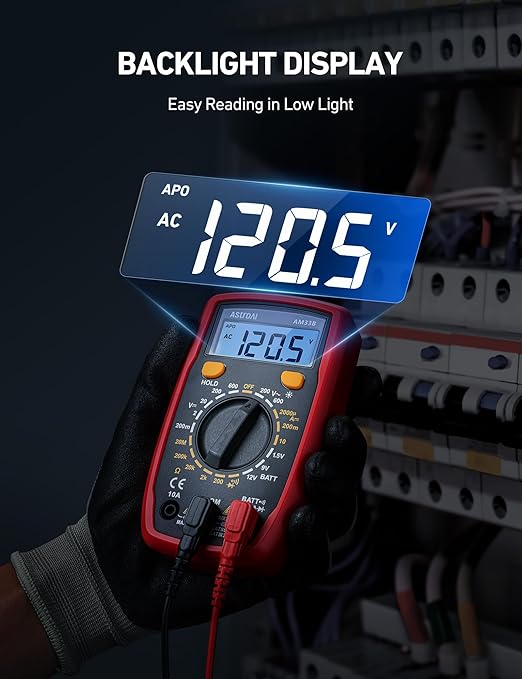 AstroAI Digital Multimeter Tester 2000 Counts with DC AC Voltmeter and Ohm Volt Amp Meter; Measures Voltage, Current, Resistance, Continuity and Diode, Black