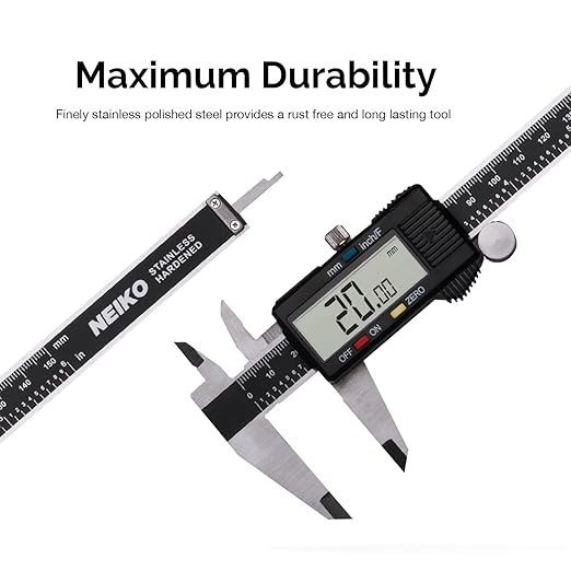 NEIKO 01408A 8” Electronic Digital Caliper Extra Large Display | 0-8 Inches | Inch/Fractions/Millimeter Conversion | Polished Stainless Steel